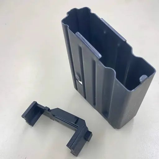 Close-up of molded gray housings
